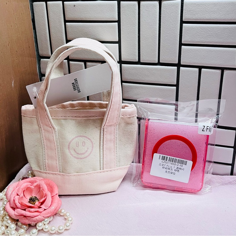 URBAN OUTFITTERS Micro Tote Bag Canvas Pink / Fit Zflip7 /Moto Razer Cell Phone